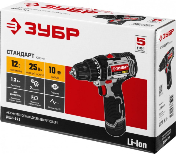 ДШЛ-121 дрель-шуруповерт, 1 АКБ, в коробке,ЗУБР