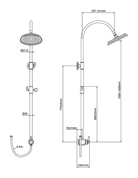 Стойка для душа SMART  SM2607АА хром один режим  смеситель для душа, штанга, верхний душ d 200мм  — купить смеситель для душа в Кургане, цены в интернет-магазине «АкваТехника»