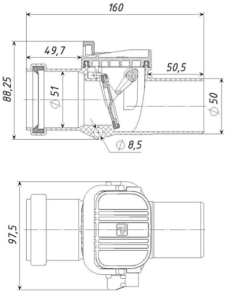 Клапан обратный для ВНУТР. КАН.  50   — купить канализационное оборудование в Кургане, цены в интернет-магазине «АкваТехника»