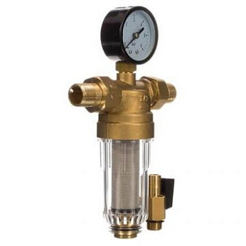 Фильтр промывной ViEiR JC152, 1/2", с манометром, стеклянный корпус