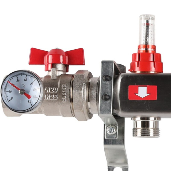 Коллектор из нержавеющей стали ROMMER   1"х3/4"х7 с расходомерами    — купить в Кургане, цены в интернет-магазине «АкваТехника»