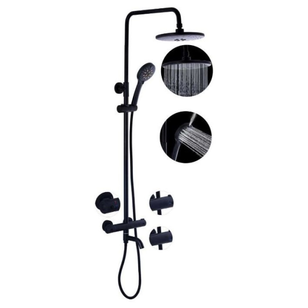 Душевая система FASHUN  A52426-7  с термостатическим смесителем черная(308) — купить сантехнику в Кургане, цены в интернет-магазине «АкваТехника»