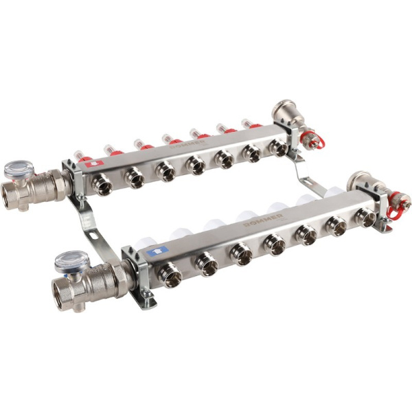 Коллектор из нержавеющей стали ROMMER   1"х3/4"х7 с расходомерами    — купить в Кургане, цены в интернет-магазине «АкваТехника»