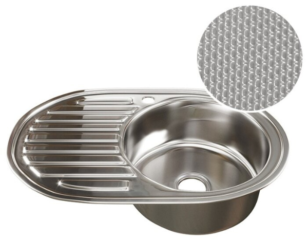 Мойка врезная MIXLINE  3 1/2" овал, правый выпуск  500*770*160(0,6) с сифоном