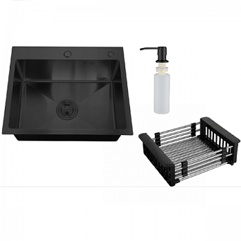 Мойка кухонная врезная MR-5843BL Набор 3 в 1 РМС (кух. мойка+корзина разд. + дозатор врезной)