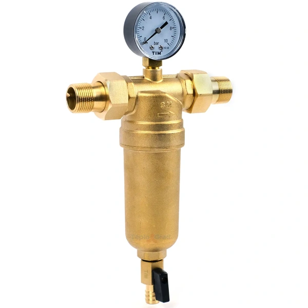 Фильтр промывной TIM JH-2001 3/4", с манометром, корпус латунный